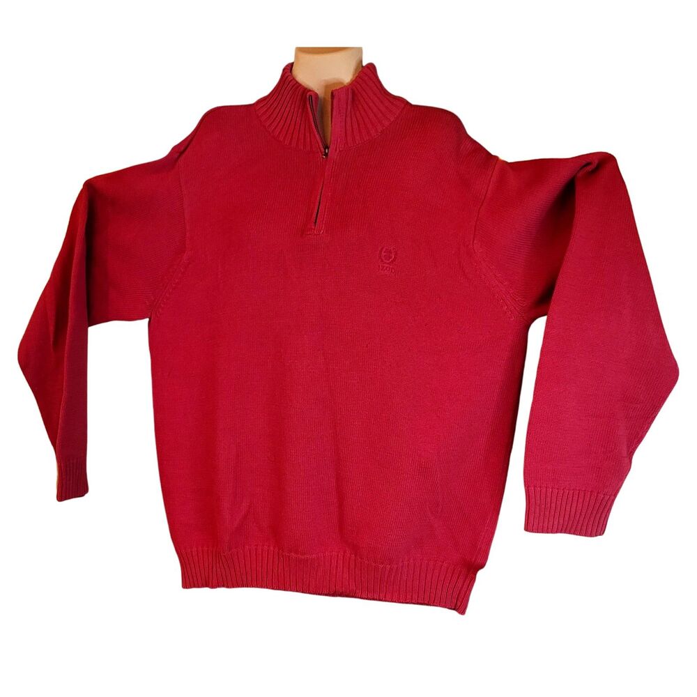 Vintage 90s Red Holiday Izod Quarter Zip Sweater Long Sleeve Cotton Pullover